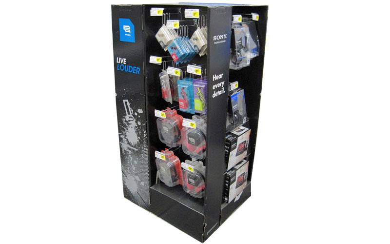 4 Sides Cardboard Electronic Products Pallet Display With Hooks